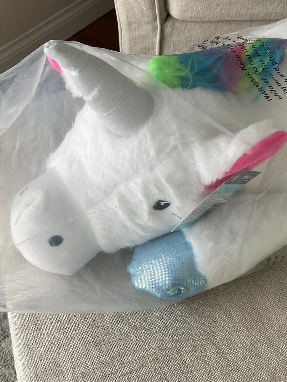 Plush Unicorn Dog Toy - White with Blue Accents